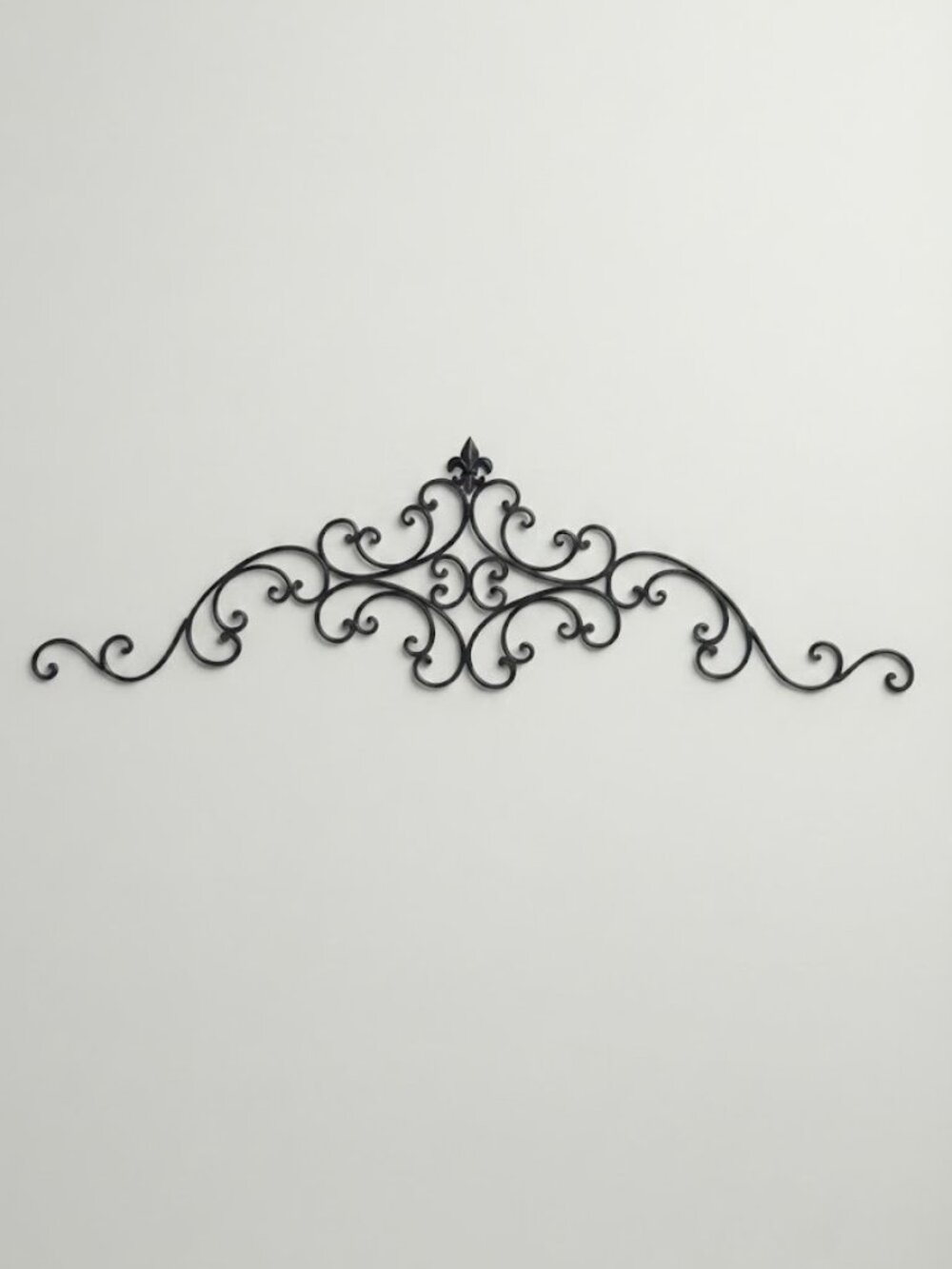 42.5" Wrought Iron Wall Decor Black Scroll Work Pediment Medallion Fleur-de-lis